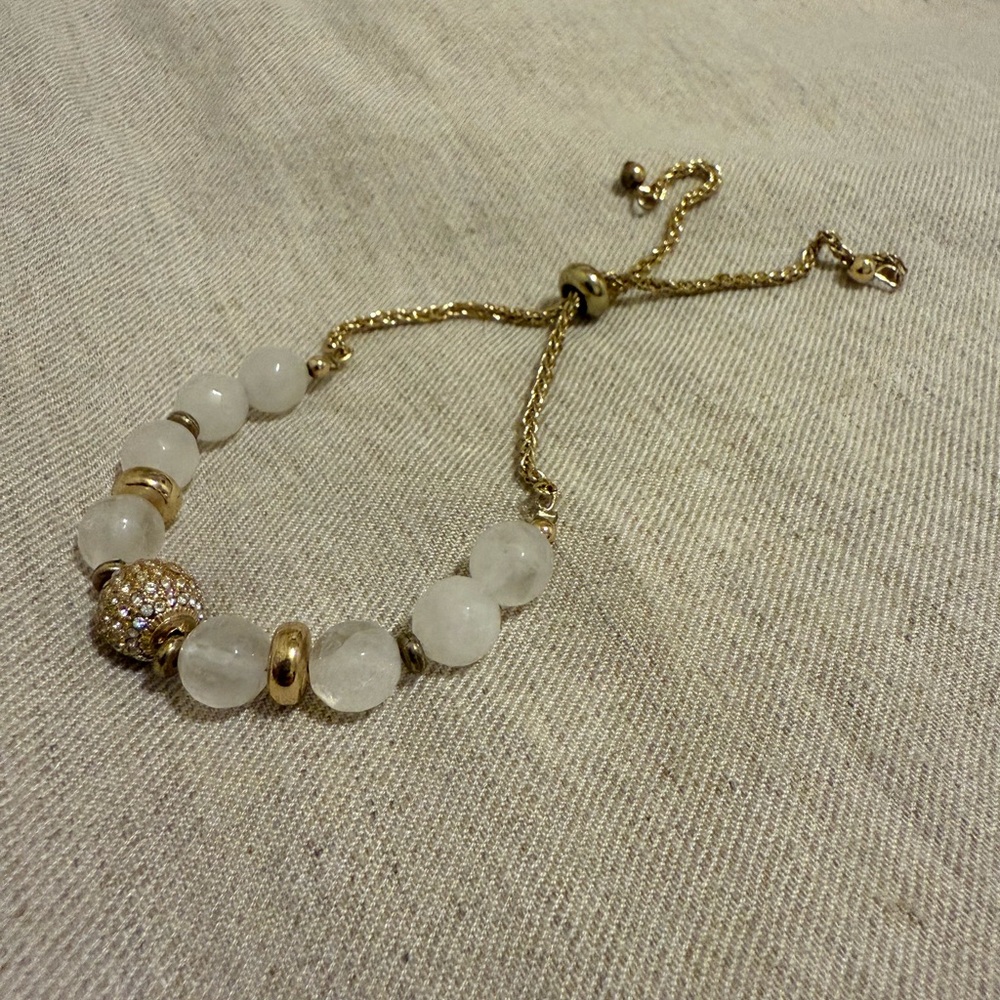 Gold-Toned Bracelet with Quartz Beads and Textured Accent